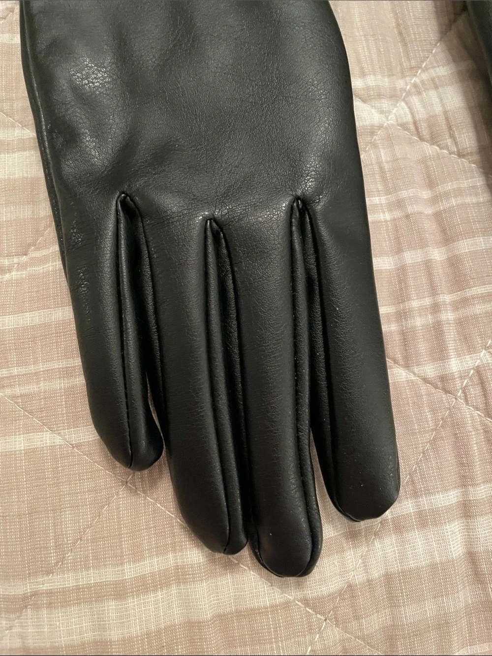 Black Leather-Style Knit Cuff women’s small medium  Gloves